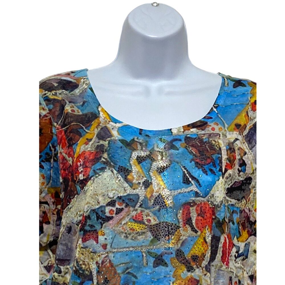 Women's Large Pullover Top Multi-Color Rhinestone Design By-Colour Works - Picture 3 of 4